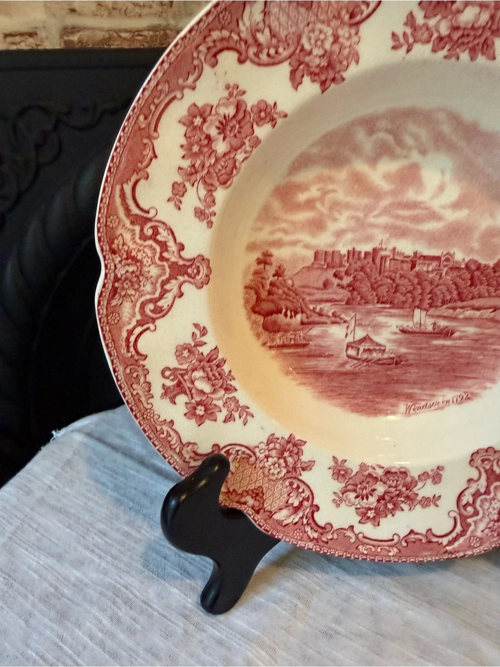 Johnson Bros Vintage Red Transferware Wide Soup Bowl Plate Wall Mismatched China